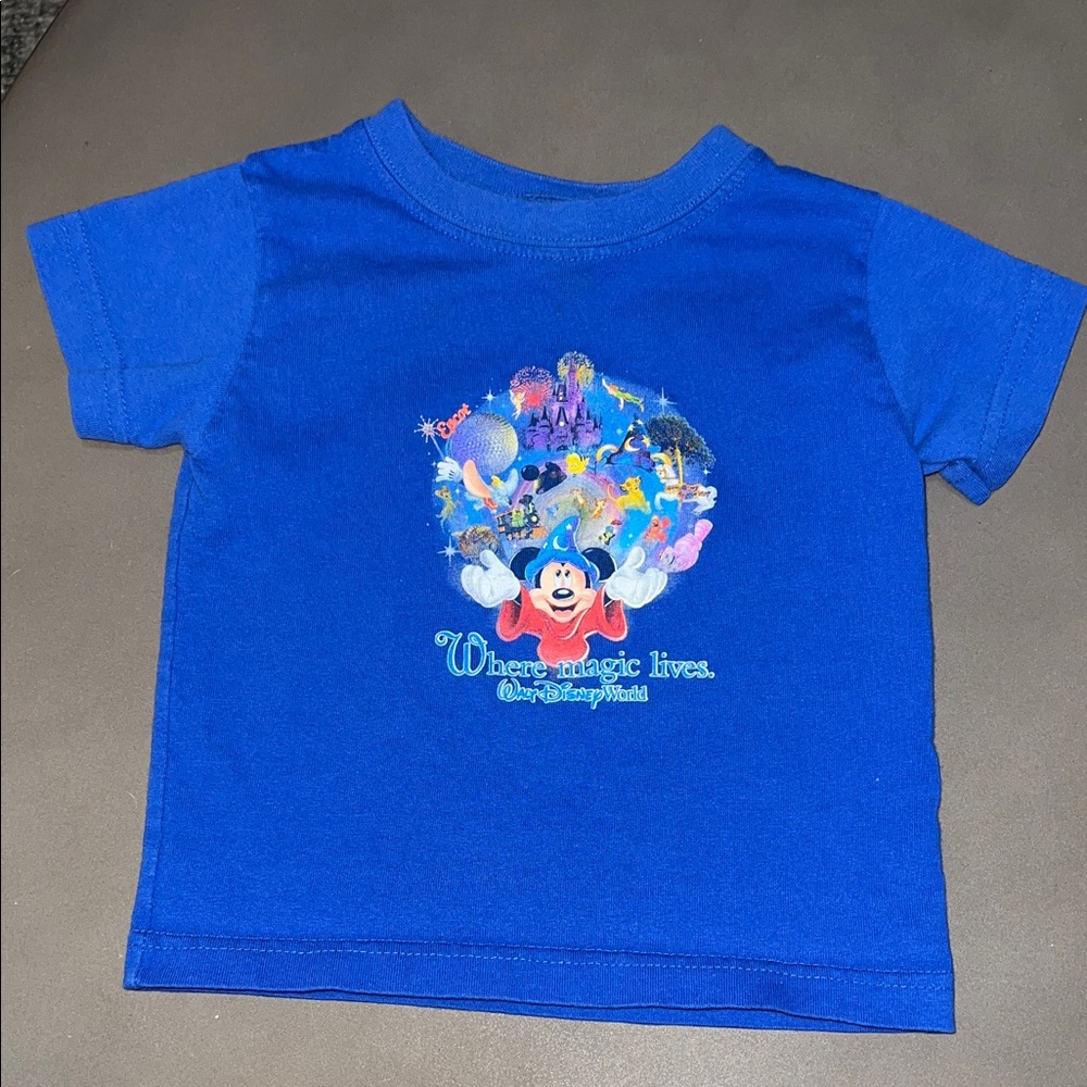 VINTAGE Walt Disney World Baby Blue Kids T-Shirt - Mickey Where Magic Lives